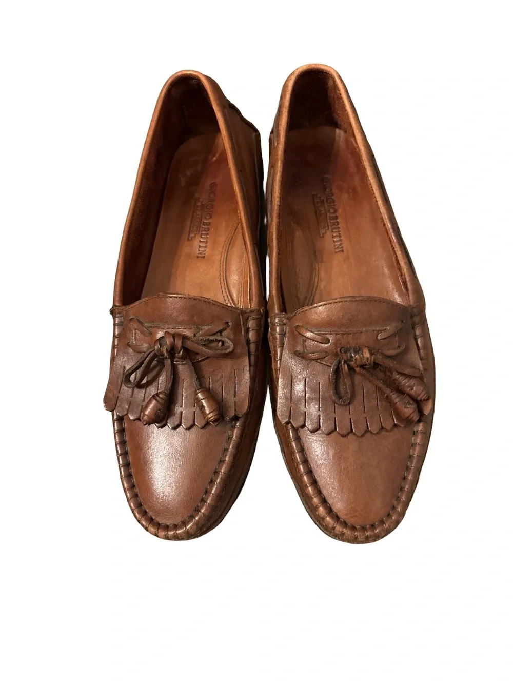 Giorgio Brutini VTG Cognac Brown Preppy Dark Academia Leather Tassel Loafers 8.5